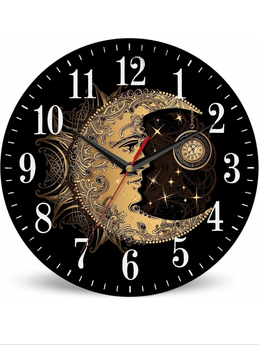 Gold Moonface Decorative Wall Clock - Black